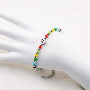 Pulsera de cuentas de arcoíris de dibujos animados con cara sonriente, de acero de titanio, unisex, joyería de moda. - Product Image 3