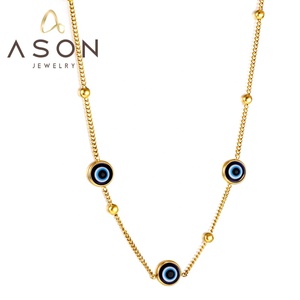 Ason Jewelry Collier en acier inoxydable imperméable à l'eau très vendu Collier à pendentif trois yeux de chat bleu plaqué or 18 ct - Product Image 1