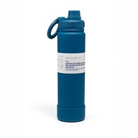 Bouteille d'eau de sport isolée en acier inoxydable de 750 ml, peinture en caoutchouc doux au toucher, noire, 24 oz, avec couvercle porte-téléphone magnétique