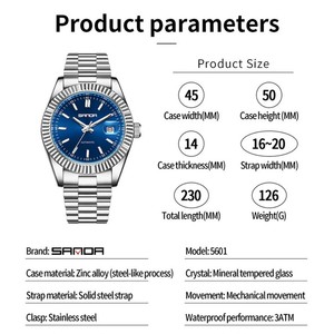 SANDA 5601 Men Mechanical Watch, Solid Stainless Steel Band Business Wristwatch, Waterproof Luminous <b>Automatic</b> Watch for Men - Product Image 3