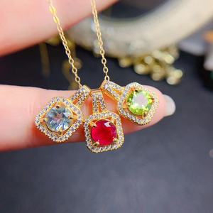 <span class=keywords><strong>Pendentif</strong></span> en <span class=keywords><strong>argent</strong></span> 925 avec aquamarine naturelle, rubis et péridot, taille ronde 6x6mm, style halo carré, bijoux en pierres précieuses colorées, vente en gros - Product Image 1