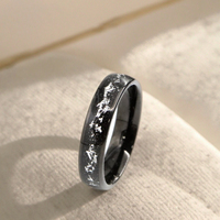 POYA Bague en tungstène noir de 6mm bombée avec incrustation de feuilles de grès et d'argent Bagues de mariage pour hommes et femmes Bagues de fiançailles