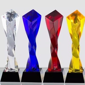 Danh dự của tinh thể <span class=keywords><strong>3D</strong></span> laser khắc màu xanh đá quý màu đỏ rõ ràng màu Tinh thể thủy tinh Cube Trophy - Product Image 1