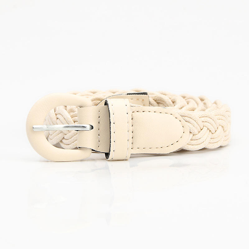 Retro Style Wax Rope Braided Belt PU Iron Buckle Leather