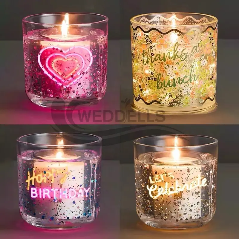 Weddells Factory Direct Led Light Up Velas Jar Gel Velas Perfumadas Smokeless Glass Custom Logo Novidade Vela de arte ecológica