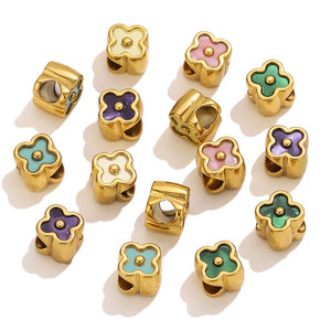 Perles à gros trous en acier inoxydable motif fleur, marque Showfay, <span class=keywords><strong>pour</strong></span> la fabrication de bijoux DIY, accessoires d'espacement <span class=keywords><strong>pour</strong></span> bracelets - Product Image 1