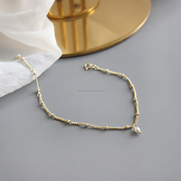 Bracelet à breloques en argent sterling 925 plaqué or 18 carats avec perles de cristal autrichien pour femmes