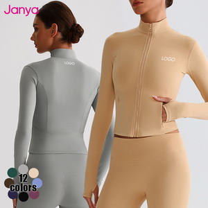 Janya Женская дышащая Солнцезащитная приталенная спортивная куртка с длинным рукавом для спортзала и фитнеса, куртка на молнии для йоги с отверстием для большого пальца - Product Image 3