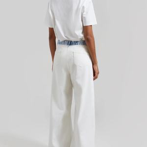 Pantalones Vaqueros de Mezclilla Lavada de Alta Calidad Personalizados al por Mayor, Jeans Blancos/Azules, Jeans Rectos para Mujer - Product Image 4