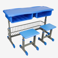 Table d'école rectangulaire, mobilier scolaire, bureau et chaise pour élèves, 2 places, panier de rangement en maille, hauteur réglable pour collège