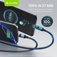 Câble USB-C vers USB-C BAVIN CB368 CC 100W à charge rapide avec écran LED en PVC pour téléphone portable Android et ordinateur portable