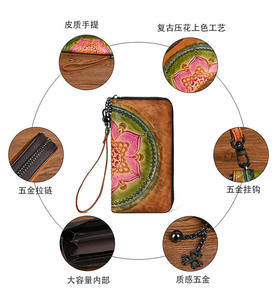 AndoBag Cartera Larga para Mujer de Cuero Genuino de Vaca, Tarjetero Vintage, Monedero con Cremallera para Teléfono, Piel de Vacuno - Product Image 3