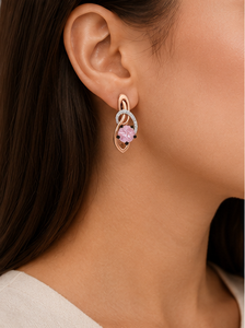925 Sterling Silver Rose Gold Plated Morganite Pink CZ Hoop <b>Earrings</b> with Cubic Zirconia <b>Infinity</b> Design for Women Handmade - Product Image 3