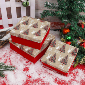 New <b>Christmas</b> Gold Foil Gift <b>Box</b> Square Jewelry <b>Box</b> with Top and Bottom Cover Made of Hemp Cloth and Dusting Powder Material - Product Image 2