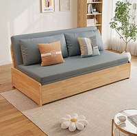 Sofá Cama Cuadrado Plegable de Madera Maciza de Dos Plazas, Multifuncional, Retráctil, Relleno de Esponja, Estilo Chino Moderno, Respaldo Dividido, para Sala de Estar
