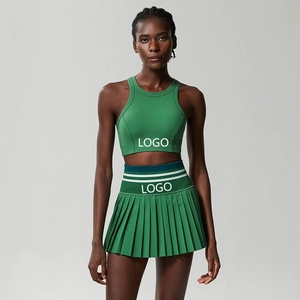 Jupe de tennis plissée élégante avec haut court dos nageur assorti - Ensemble athlétique léger et extensible pour <span class=keywords><strong>femme</strong></span> - Product Image 4