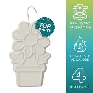 Set di 4 evaporatori d'acqua in ceramica bianca a forma di fiore per radiatori e umidificatori 10,5x3,5x16 cm - Product Image 5