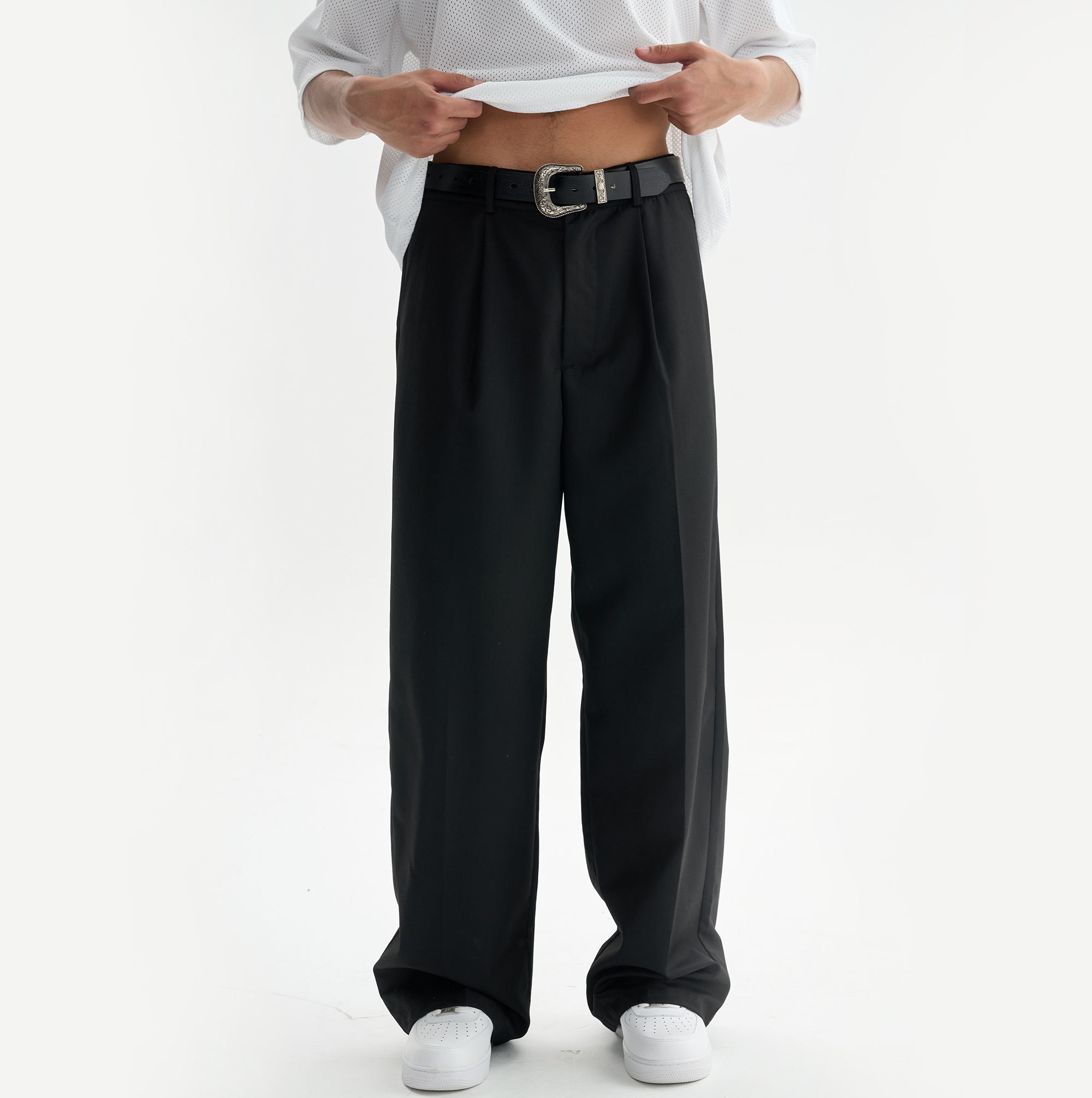 Leg Trousers Mens Pleated Waist Pants JAVINISHKA Men Relaxed