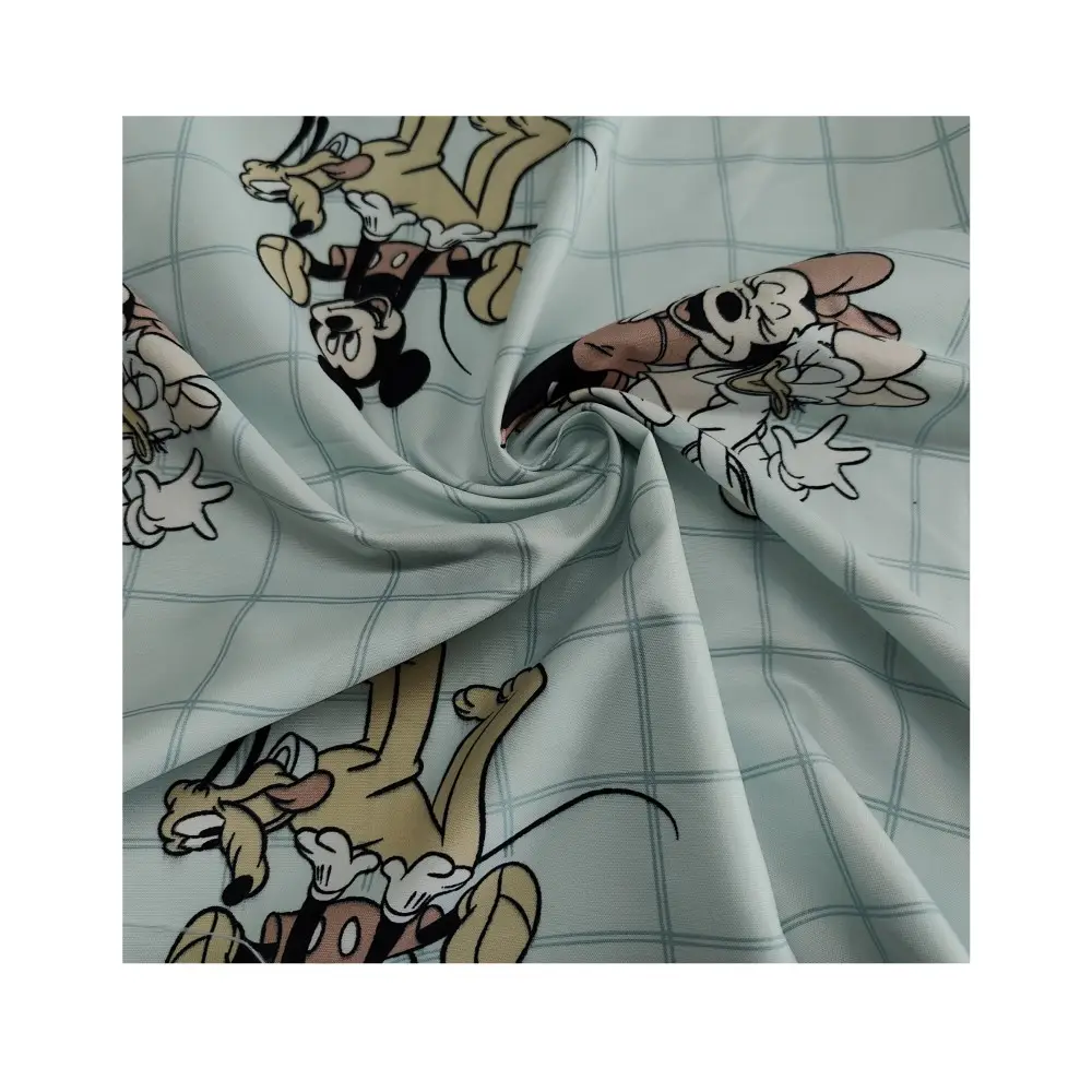 Boa qualidade bonito mickey padrão disperse impresso tecido têxtil casa 100% poliéster tecido para a cama e lençóis