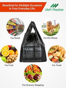 Bolsa de Plástico Negra para Camisetas con Impresión de Agradecimiento, Bolsa de Compras Desechable de HDPE con Asa Larga para Negocios - Product Image 2