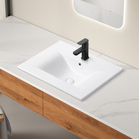 Lavabo Moderno de Cerámica Blanca Rectangular con Borde Delgado, de un Solo Orificio, para Baño de Hotel y Villa, Montado en Encimera, Fácil de Limpiar