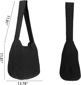 <span class=keywords><strong>SUNSHINE</strong></span> Bolso Hobo de ganchillo estético para mujer Bolso de hombro de punto con dos asas Cierre abierto Monedero de compras - Product Image 1
