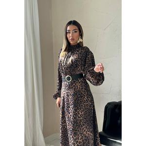 ชุดเดรสผ้าซาตินลายเสือดาว คอสูง ทรงหลวม เอวธรรมชาติ ชุดลำลองใส่ได้ทุกวัน ผ้าทอ สไตล์โปร่งแสง - Product Image 2