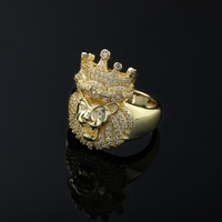 Bague Couronne Homme Tendance Plaqué Or 14K avec Grand Zircon Moissanite – Idéale pour Cadeau d'Anniversaire – Vente Flash