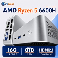 CoreNest AMD Ryzen 5 6600H Mini PC 16GB RAM DDR5 Drievoudige 4K Uitvoer 2.5G Ethernet WiFi 6 Zakelijke Mini Desktop Computer