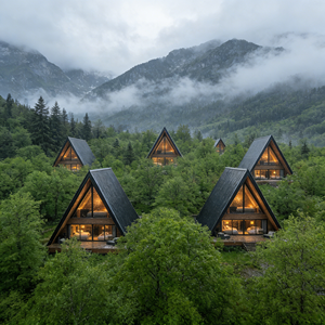 <span class=keywords><strong>Chalet</strong></span> de <span class=keywords><strong>montagne</strong></span> modulaire en A pour Airbnb, complexe hôtelier ou hôtel, isolé pour solution de projet et usage commercial - Product Image 1