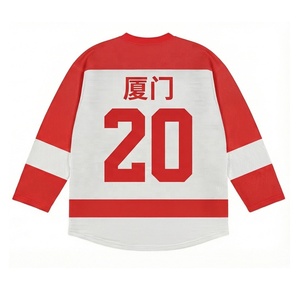 Jersey Hoki Es Klasik Merah Putih yang Dapat Disesuaikan, Seragam Hoki Berbahan Mesh Bernapas untuk Tim - Product Image 3