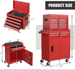 Goplusツールチェスト5引き出しローリングツールキャビネット取り外し可能なトップツールボックス、ユニバーサルロック可能ホイール - Product Image 4