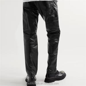 OEM punk rock feel 100% pantalon en cuir noir d'agneau pour hommes - Product Image 2