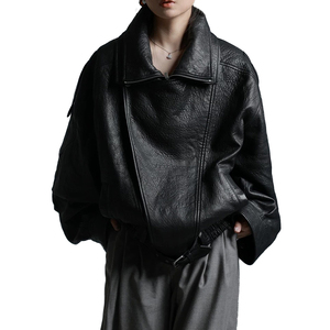 Chaqueta Corta de Motocicleta de Piel de Oveja Genuina Vintage, Nueva Colección, con Cierre de Cremallera, Estilo Burbuja, Talla Grande, Resistente al Viento - Product Image 2