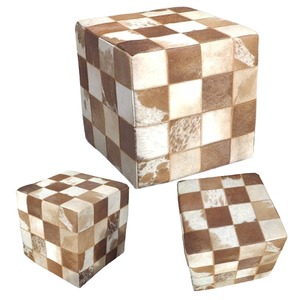 Luxury <b>Leather</b> and Canvas Ottoman <b>Stool</b> with Thick Cushion Solid Wood Legs Modern Pouf Seating for Living Room Bedroom Decor - Product Image 3