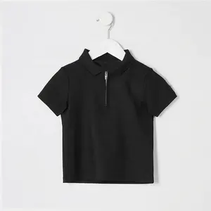 カスタム男の赤ちゃん黒ポロネック子供半袖夏tシャツ