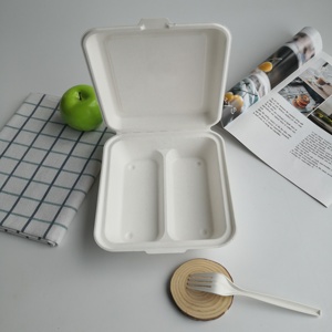 使い捨ての環境にやさしい持ち帰り用コンテナ生分解性サトウキビ紙食品容器クラムシェルでバーガーボックスに行く - Product Image 6