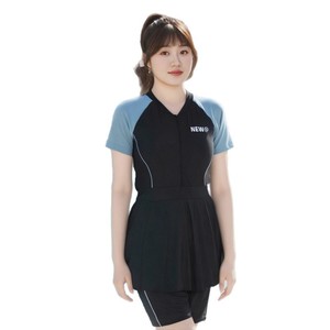 ชุดว่ายน้ำผู้หญิงแบบใหม่ คอวี แขนสั้น สีพื้น สีดำ สีเทา แบบชิ้นเดียว พร้อมกางเกงขาสั้น ชุดกีฬาสำหรับสระว่ายน้ำ - Product Image 3