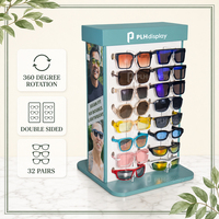 Présentoir rotatif double face pour lunettes de soleil, en acrylique, capacité 32 paires, pour comptoir de magasin d'optique