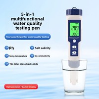 Stylo de test de qualité de l'eau 5 en 1, TDS/EC/PH, mesureur de salinité, haute précision, laboratoire, aquaculture, testeur d'eau potable