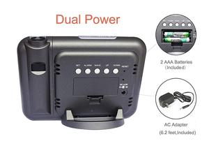 Réveil numérique à projection <span class=keywords><strong>radio</strong></span>-piloté, horloge de bureau LCD électronique avec calendrier, <span class=keywords><strong>projecteur</strong></span> rotatif à 180°, télécommande et capteur, vente en gros - Product Image 6