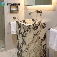Vasque sur pied en marbre Calacatta Viola italien moderne de luxe StoneSun, lavabo autoportant en marbre pour appartement