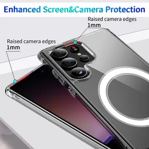 Capa magnética personalizada para celular Samsung Galaxy S24 Ultra, capa transparente à prova de choque para celular, fornecimento em massa