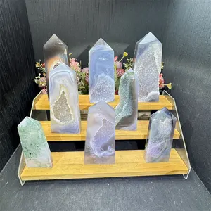 Wholesale Fengshui Natural Crystals Healing Stones Crystal Gray Agate Geode Tower For Souvenir