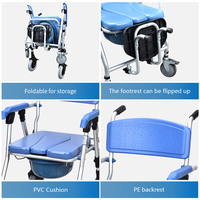 Chaise pliante en aluminium avec repose-pieds pour le transfert de patients sous la douche, chaise de toilette de luxe à roulettes pour personnes âgées