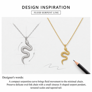 Collier pendentif serpent en acier inoxydable plaqué or 14 carats sous vide, bijou texturé en forme de serpent - Product Image 3