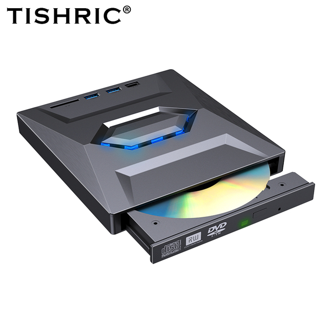 TISHRIC  B21-Y External Optical Drive with Type-C USB 2.0/3.0 SD/TF Reading Function