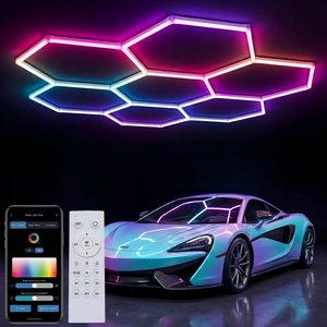 Éclairage LED pour le detailing automobile, hexagones RGB, éclairage de plafond de garage en forme de nid d'abeille avec télécommande via application, panneau lumineux hexagonal pour atelier - Product Image 1