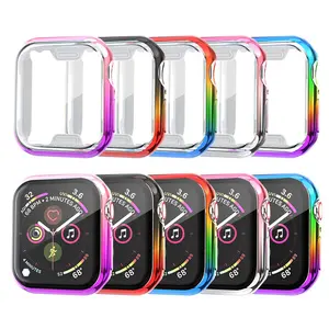 Colorful Watch Case Electroplating Cover Case For Iwatch Series 7, Frame Cover Case With Screen Protector 40mm 44mm