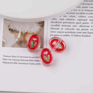 Cuentas acrílicas ovaladas transparentes de epoxi con diseño de flor de tulipán para la fabricación de joyería - Product Image 3